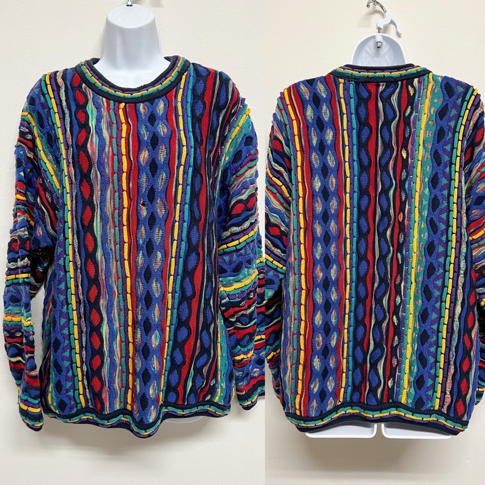 Tundra Canada Mens Vintage 90s Y2K 3D Colorful Knit Long Sleeve Sweater Size L